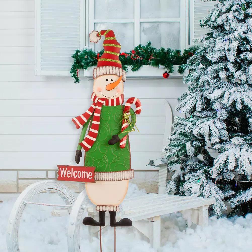 Glitzhome 36 in. Metal Snowman Holiday Decor - 3-in-1 Yard Stake, Standing, or Wall Hanging Decoration