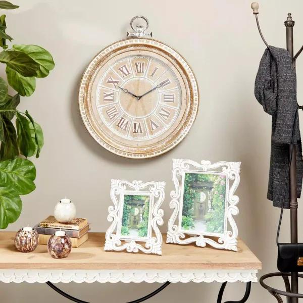 LITTON LANE 8x10 Hand-Carved Mango Wood Picture Frame - Antique Whitewash Rectangular Tabletop Frame