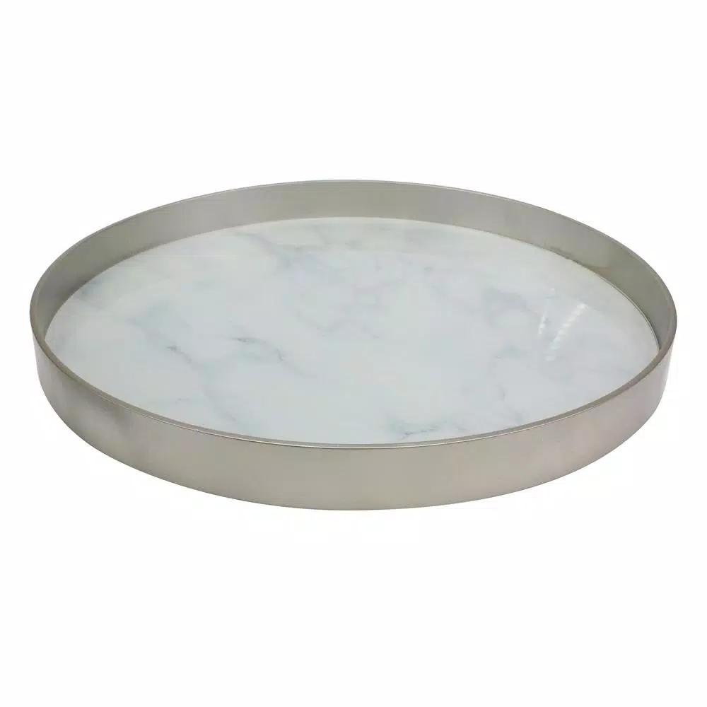 Stonebriar Collection Stonebriar Decorative Pink Marble Glass and Wood Serving Tray with Gold Trim