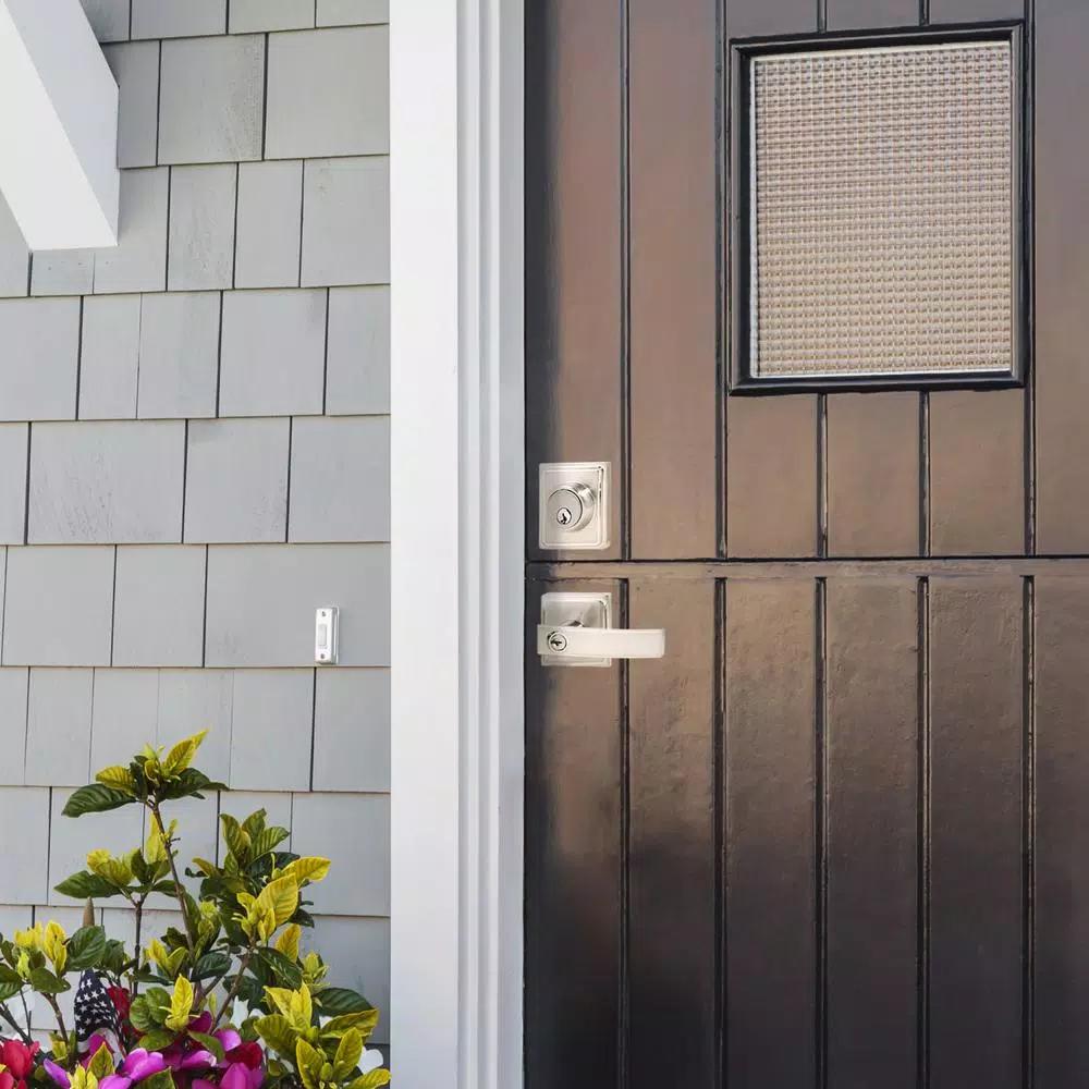 Design House Vista Satin Nickel Entry Door Lever and Single Cylinder Deadbolt Combo