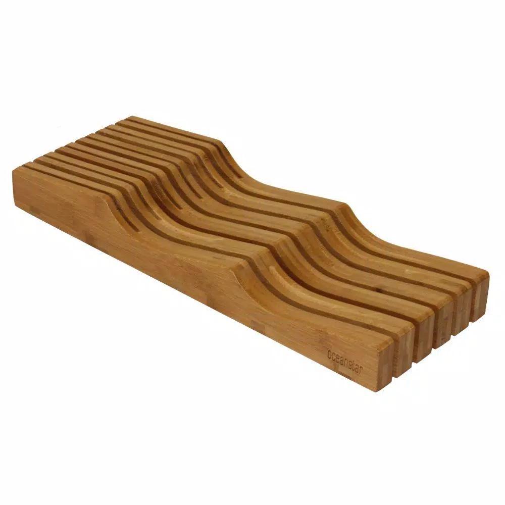 Oceanstar Bamboo In-Drawer Knife Organizer, 11-Slot Wavy Design, Natural