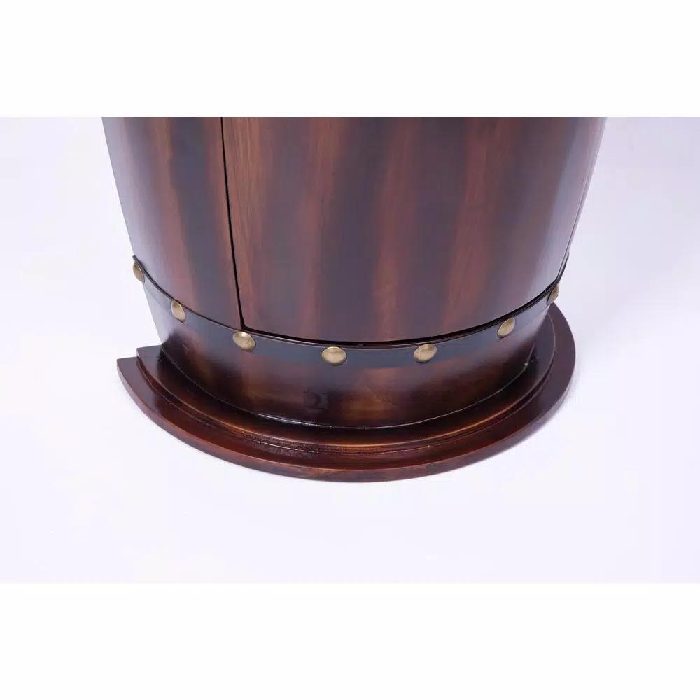 Vintiquewise Rustic Wooden Barrel Shaped Wine Bar Cabinet with Lockable Latch and 10-Bottle Storage