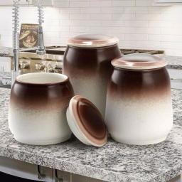 Elama Toasted Coconut 3-Piece Ceramic Kitchen Canister Set with Airtight Lids thumbnail 3
