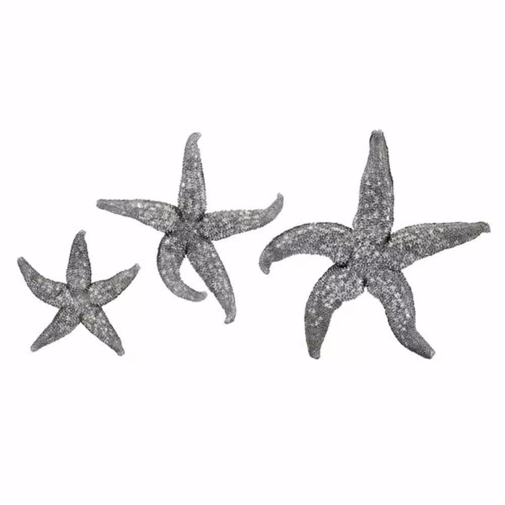 IMAX Magali Silver Starfish Wall Decor Set of 3 - Distressed Gray Polystone Sculptures