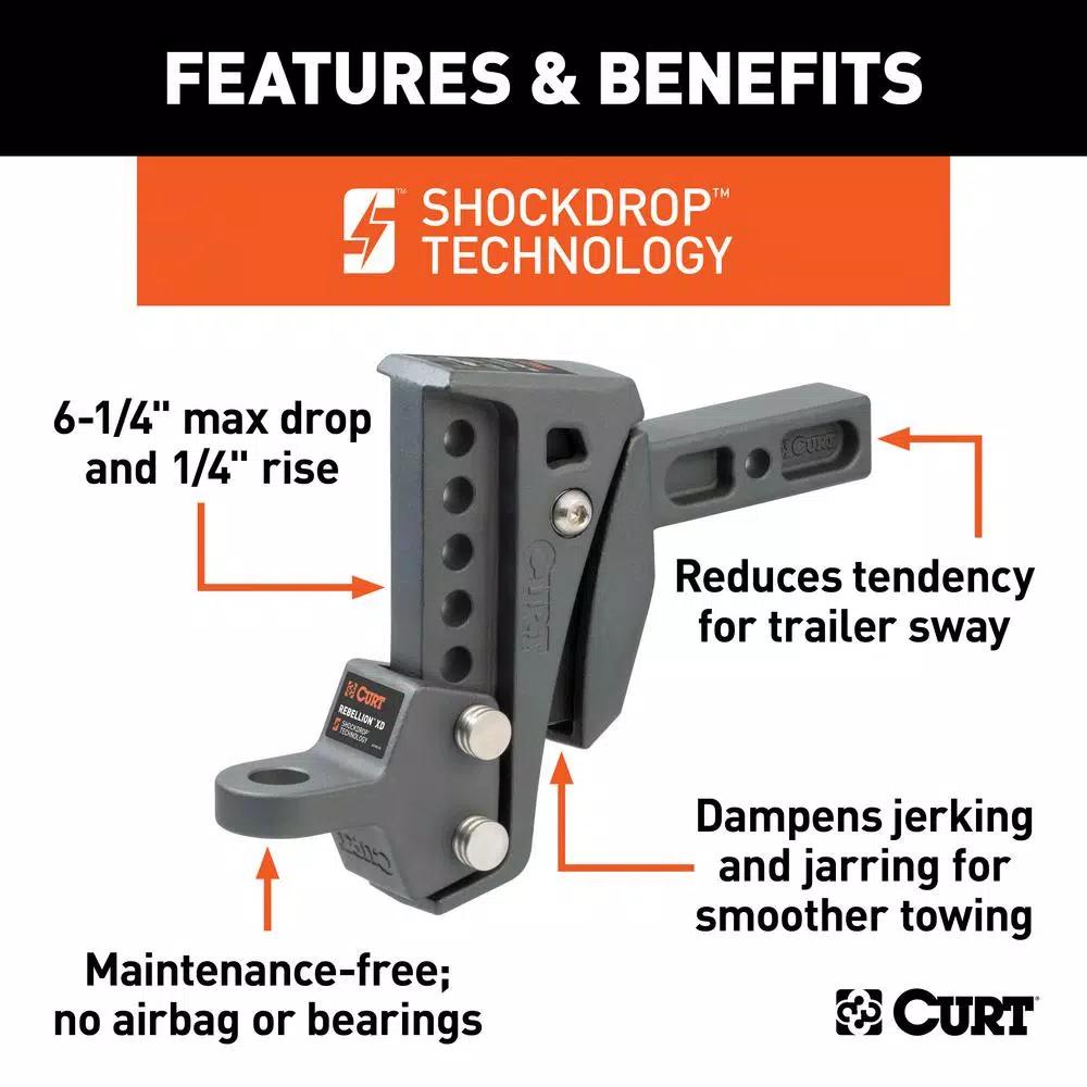 CURT Rebellion XD Adjustable Cushion Hitch Ball Mount with ShockDrop Technology