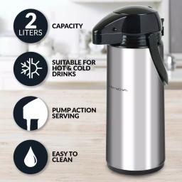 HomeCraft 12-Cup Stainless Steel Coffee Urn Dispenser, 2L Airpot Server thumbnail 4