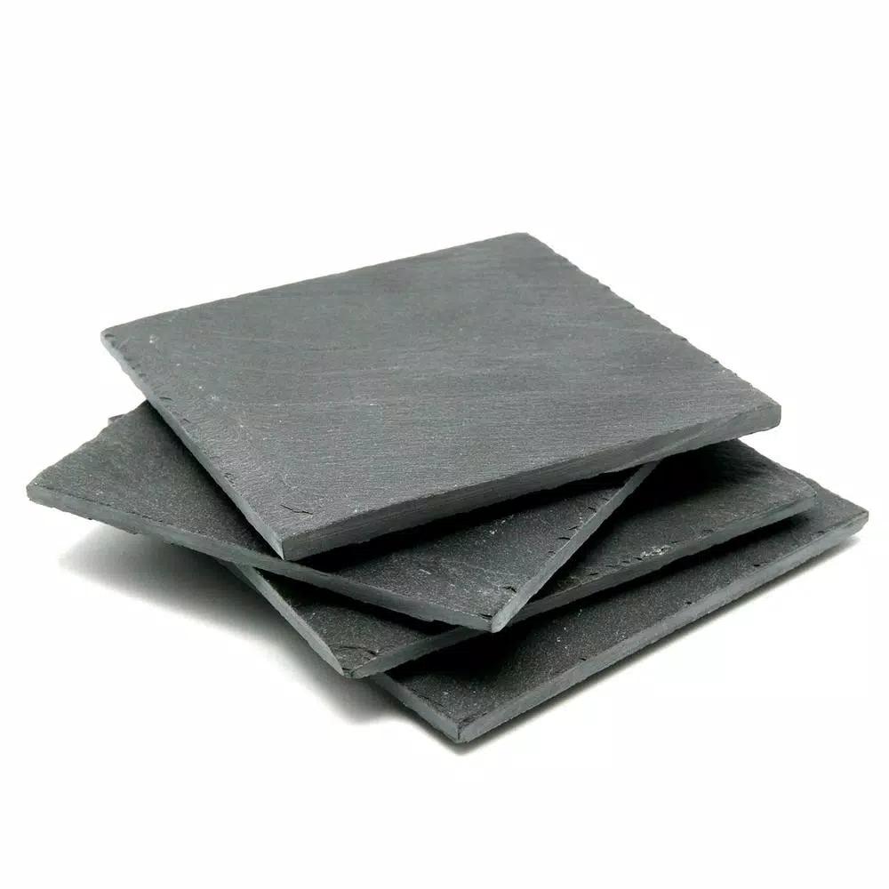 Creative Home Natural Dark Gray Slate Coaster Set of 4 - 4 in. x 4 in. Rustic Stone Coasters