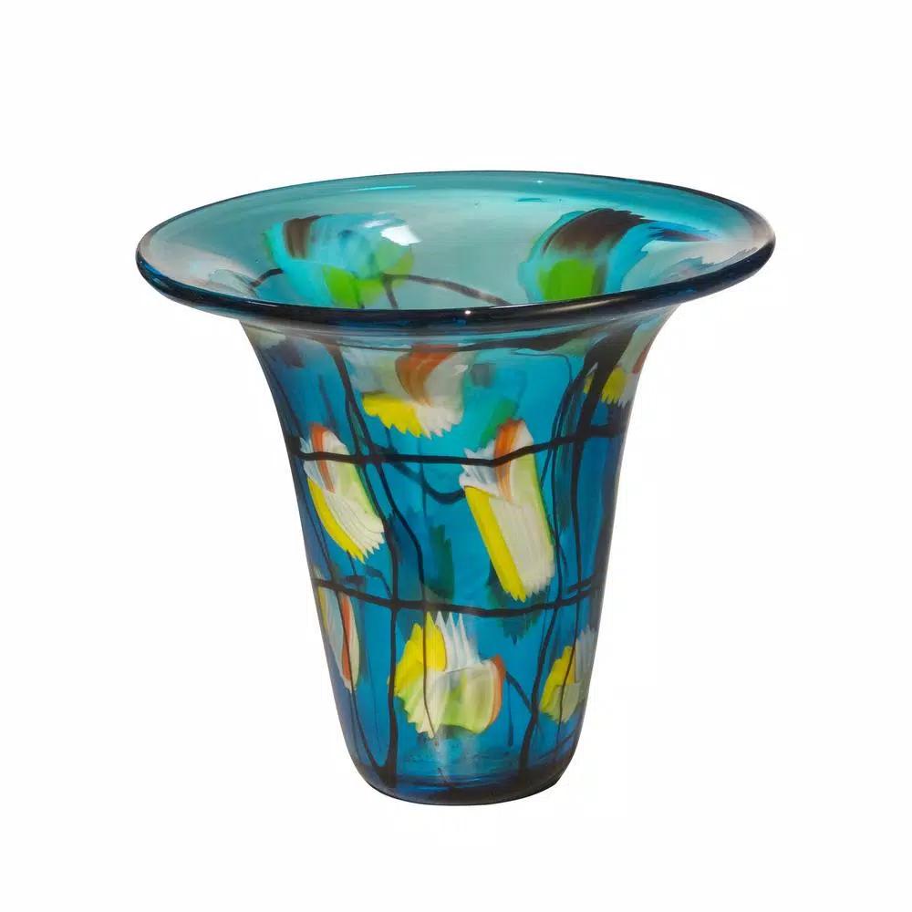 Dale Tiffany 9.5 in. Imagination Hand Blown Art Glass Vase, Multi-Colored Trumpet Shape