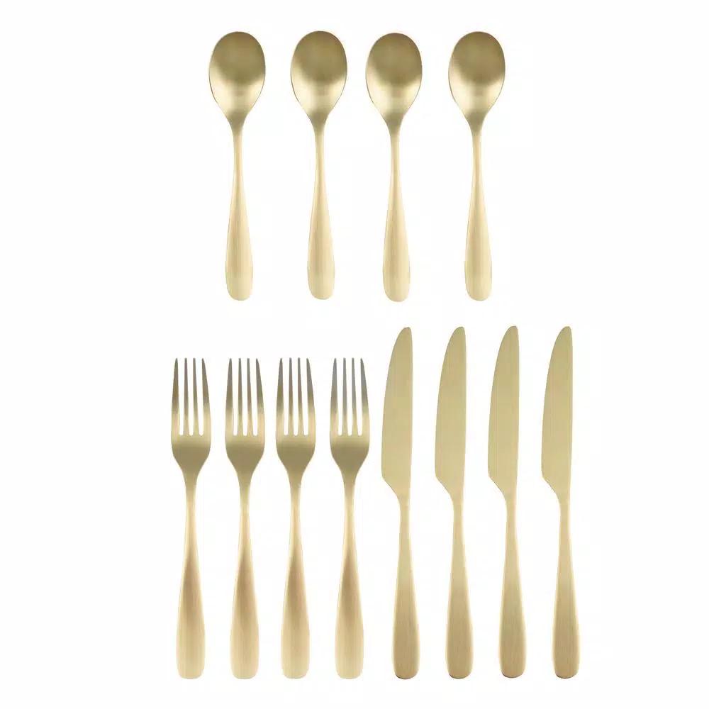 Cambridge Eliana 12-Piece Champagne Gold 18/0 Stainless Steel Flatware Set, Service for 4