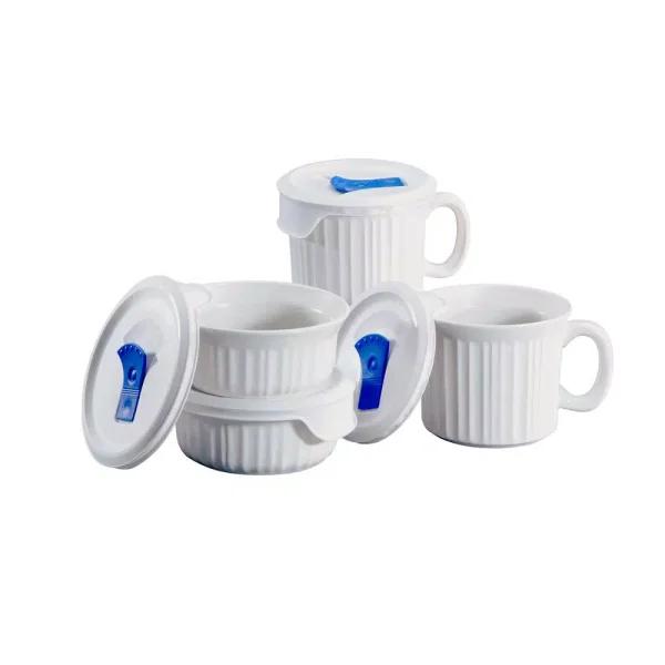 Corningware French White 8-Piece Stoneware Pop-Ins Mug and Casserole Set with Lids