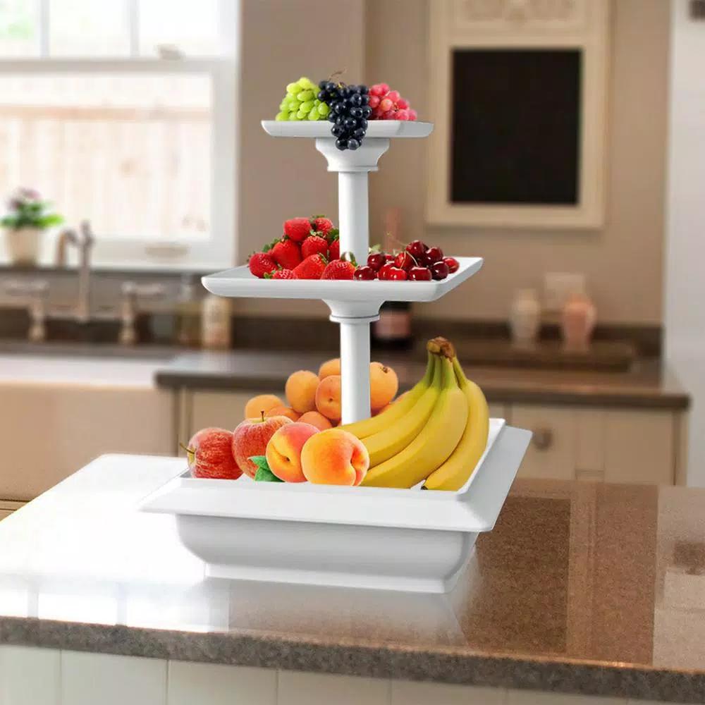 Chef Buddy 3-Tier Collapsible Dessert Stand, Square White Serving Tray Set with Self-Storing Base