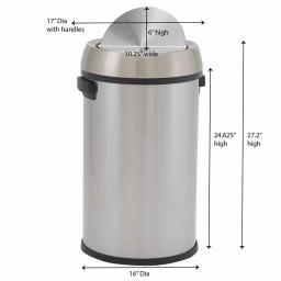 Household Essentials Design Trend 65L 17 Gallon Stainless Steel Commercial Round Trash Can with Swing Lid thumbnail 2