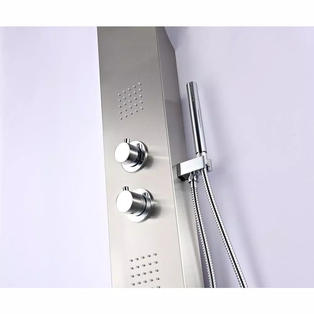 ANZZI Anchorage 60 in. 2-Jet Full Body Shower Panel System with Heavy Rain Head & Spray Wand, Brushed Steel