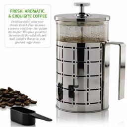 Ovente 3-Cup Silver Borosilicate Glass French Press Coffee and Tea Maker with Stainless Steel Shell thumbnail 5