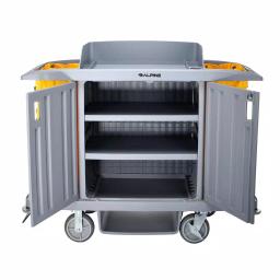 Alpine Industries 3-Shelf PVC Janitorial Cleaning Cart with 2 Yellow Vinyl Bags thumbnail 2