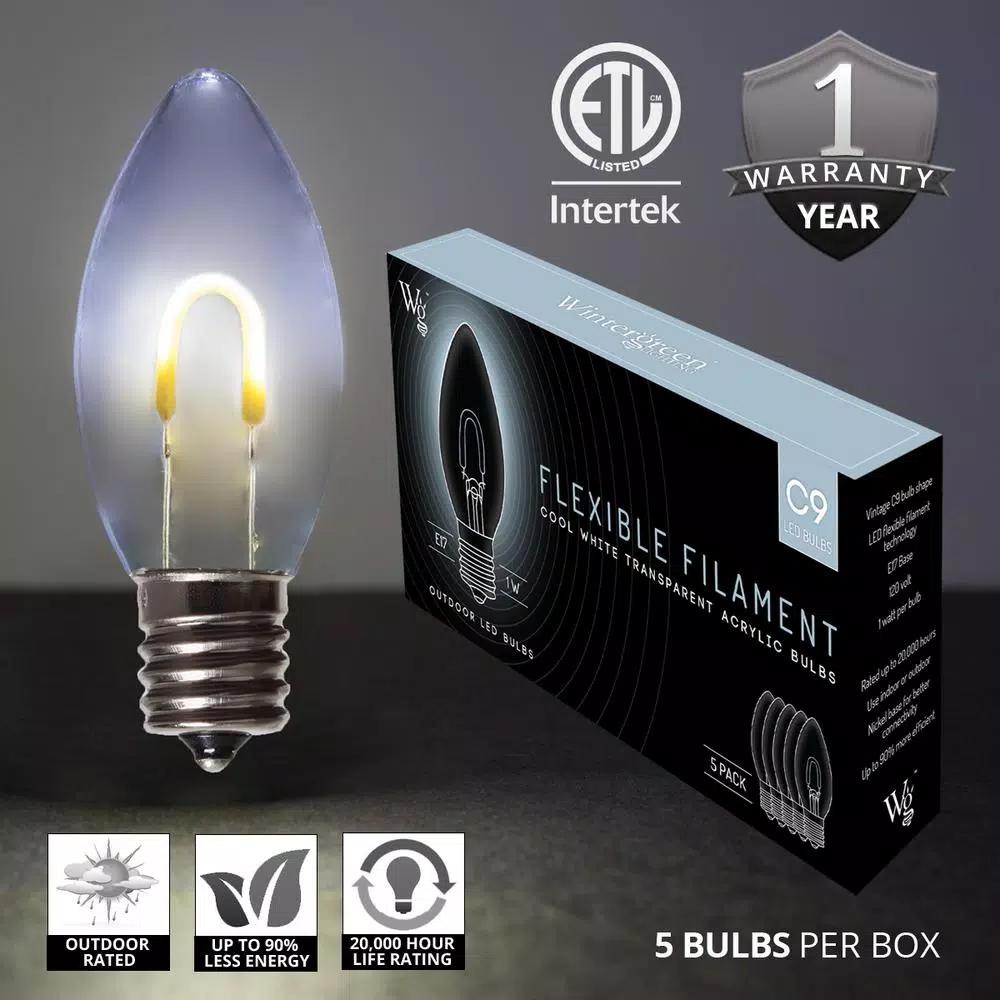 Wintergreen Lighting FlexFilament C9 LED Shatterproof Cool White Vintage Edison Bulbs (5-Pack)