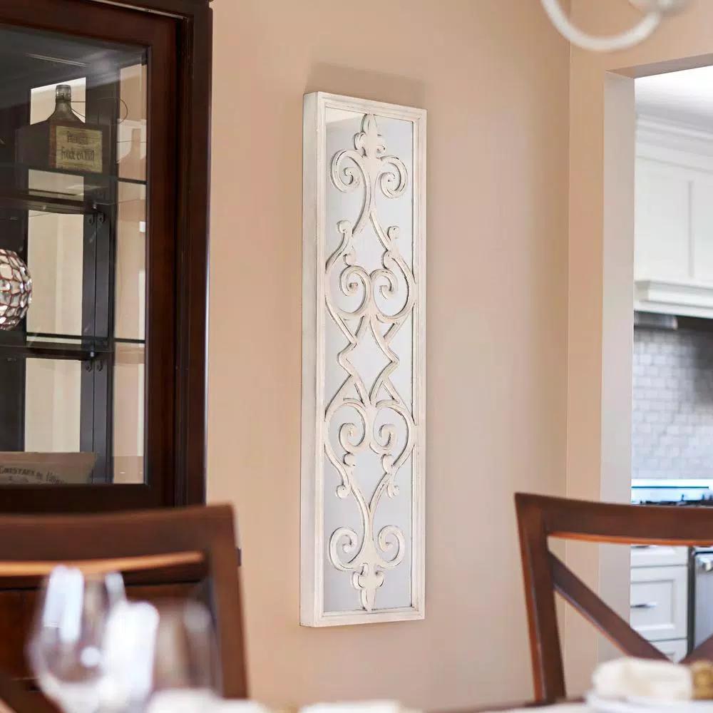 Household Essentials White Decorative Scroll Wall Mirror - Large Rectangular Accent Mirror (46.75 in. x 13.38 in.)