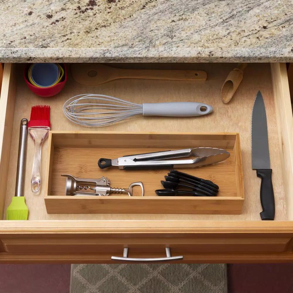 Unbranded Natural Bamboo Drawer Organizer - 15 in. x 6 in. x 2.5 in. Rustic Storage Box