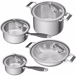 CookCraft by Candace 8-Piece Tri-Ply Stainless Steel Cookware Set with Patented Latch Lids thumbnail 1
