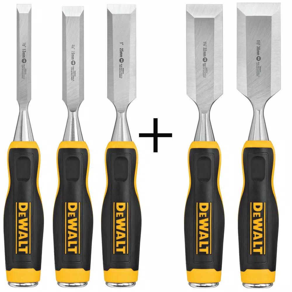 DEWALT DWHT 3-Piece Wood Chisel Set with Bonus 1-1/4 in. and 1-1/2 in. Chisels