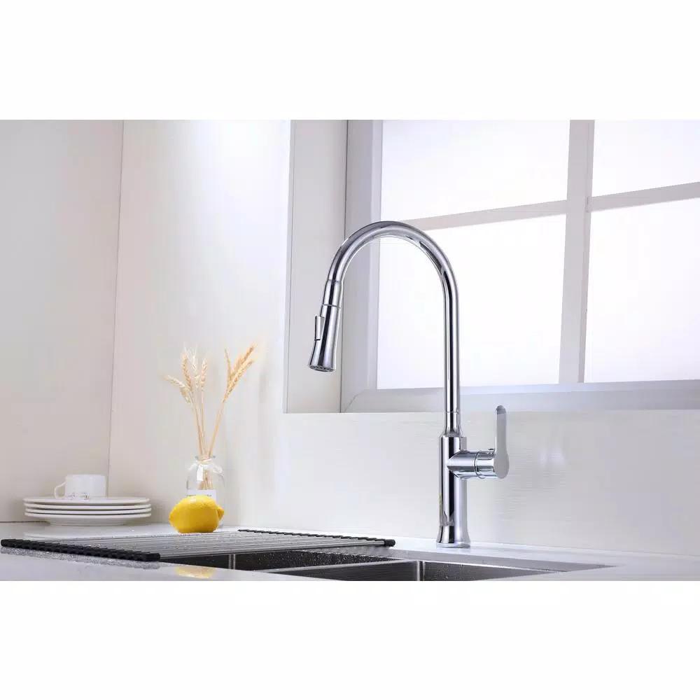 Vanity Art Chrome Single-Handle Pull-Down Kitchen Faucet with 360 Degree Swivel Spout