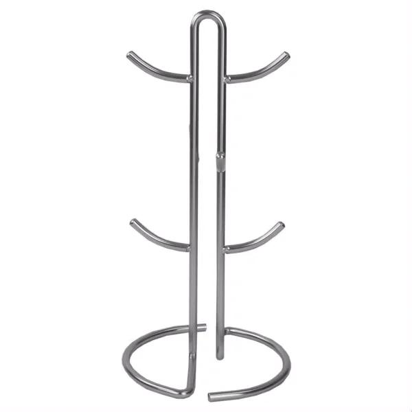 Home Basics Satin Nickel Metal Mug Tree Holder - 6 Hook Coffee and Tea Cup Display Rack