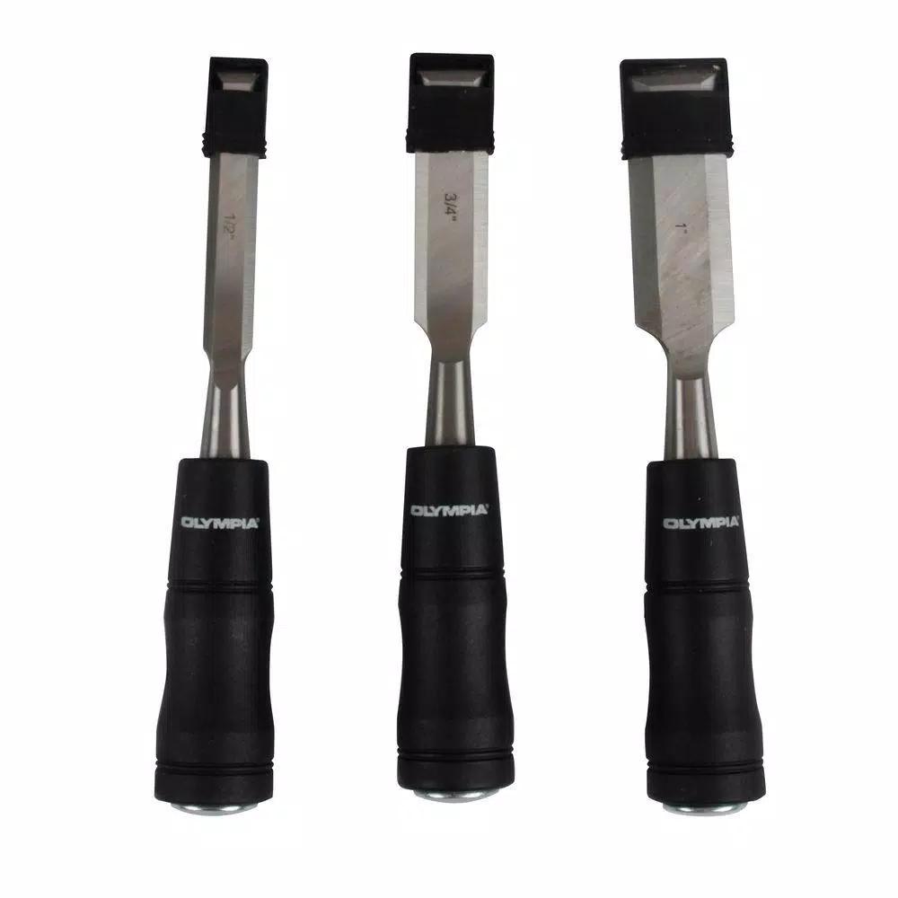 OLYMPIA Tools 3-Piece Wood Chisel Set, Hardened Alloy Steel, 1/2 in., 3/4 in., 1 in.