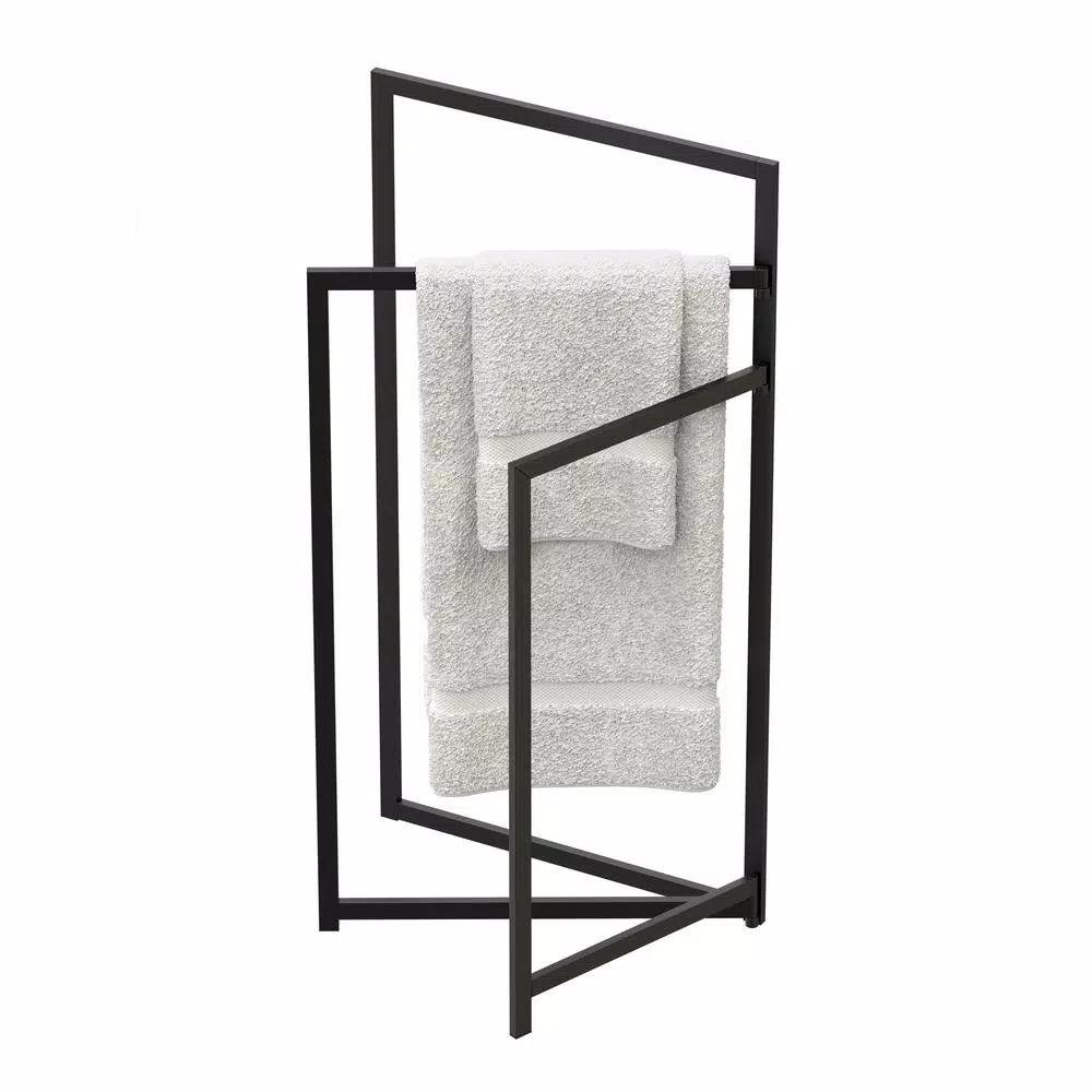 Gatco 3-Tier Freestanding Rectangle Towel Rack, Matte Black