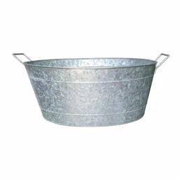 Benjara 1.1 Gal. Oval Galvanized Steel Embossed Tub with Side Handles, Silver thumbnail 4