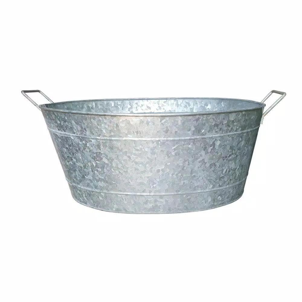Benjara 1.1 Gal. Oval Galvanized Steel Embossed Tub with Side Handles, Silver