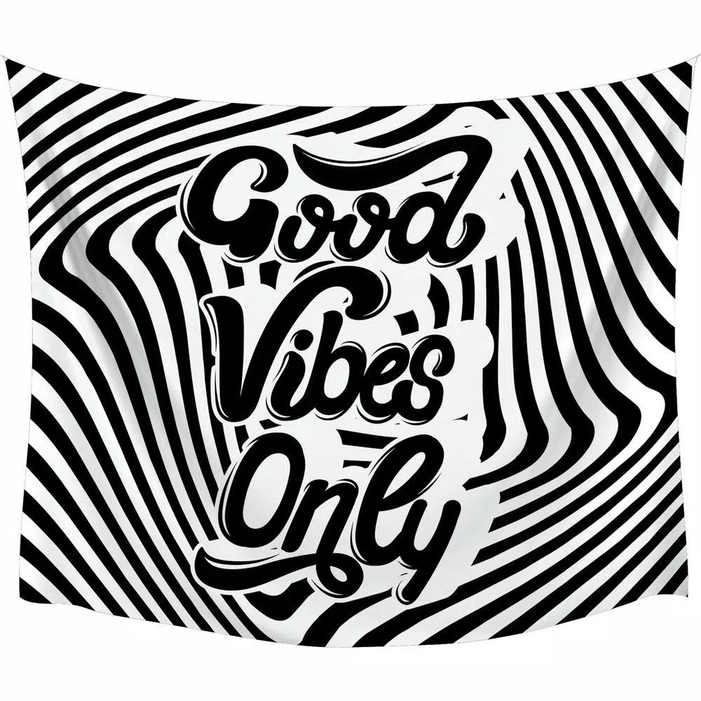 RoomMates Good Vibes Swirl Large Wall Tapestry - Black and White Modern Polyester Decor