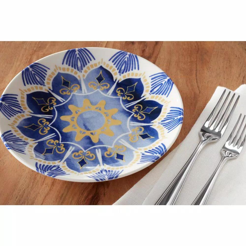 Home Decorators Collection Lisbon 4-Piece Twilight Blue and Mustard Yellow Salad Plate Set