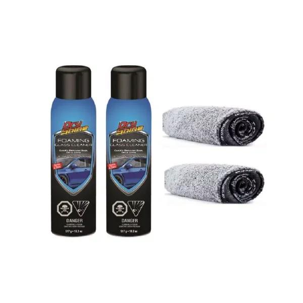 Dry Shine Foaming Glass Cleaner 18.2 oz. with 2-Pack Dual Pile Microfiber Towels