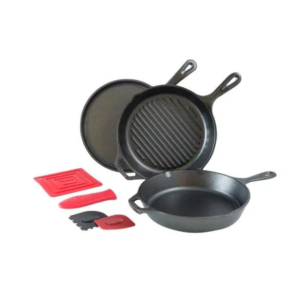 Lodge 7-Piece Seasoned Cast Iron Cookware Set with Griddle, Skillet, Grill Pan and Accessories