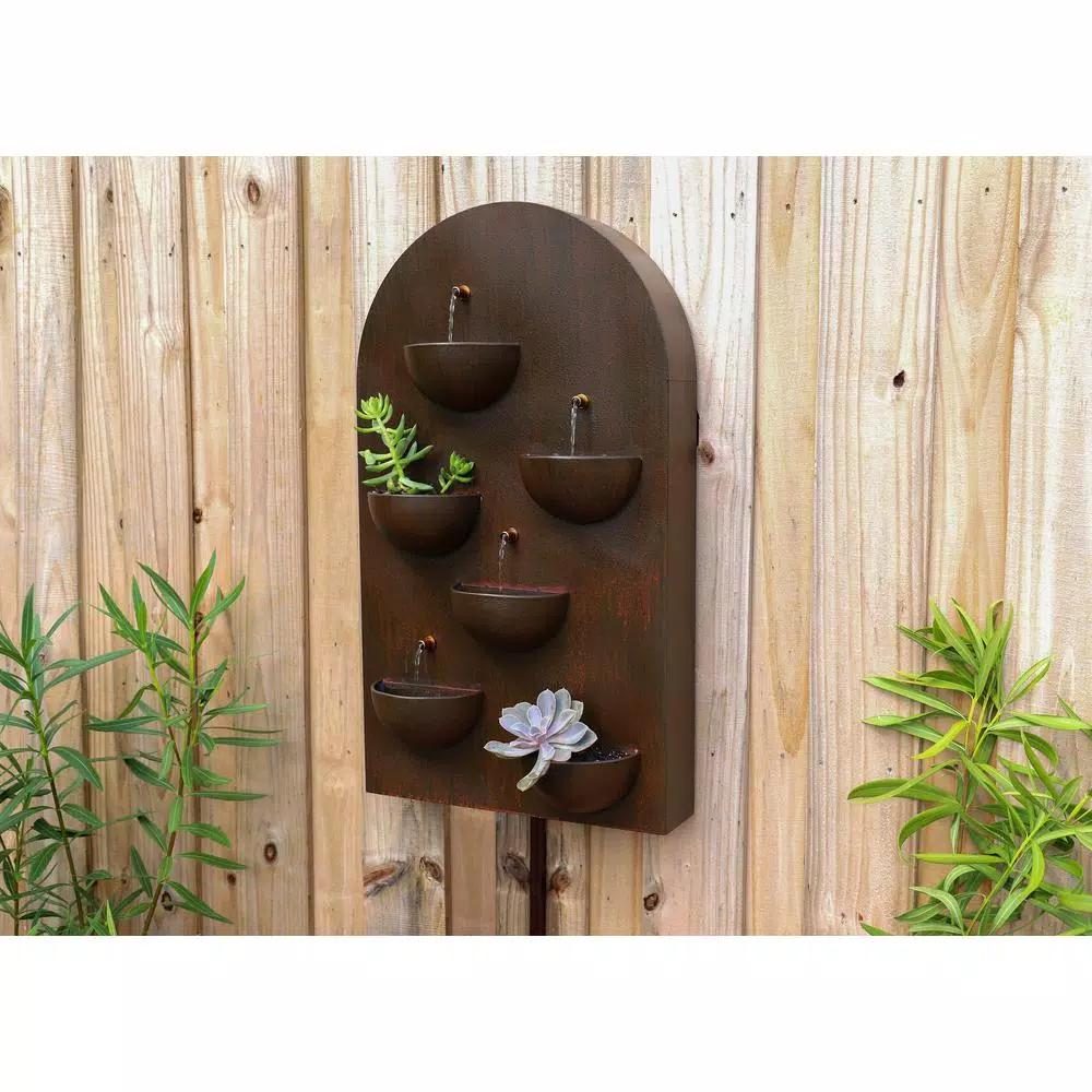 Kenroy Home Silva 31 in. Steel Wall Fountain with Built-in Planters, Rusty Red Finish
