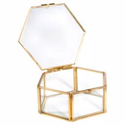 Home Details Vintage Gold Hexagon Glass Keepsake Box thumbnail 2