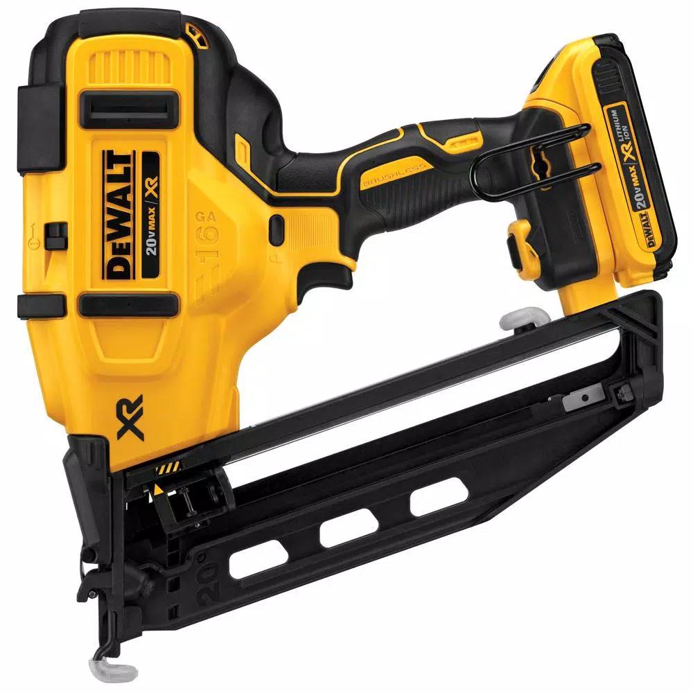 DEWALT 20V MAX 16-Gauge Cordless Angled Nailer Kit with Bonus DCD780B Compact Drill/Driver