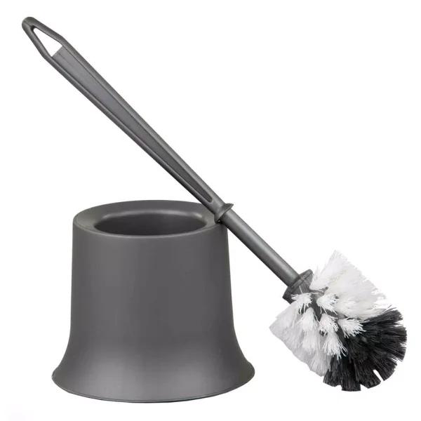 Unbranded Gray Plastic Toilet Brush with Holder, Tapered Nylon Bristles, Compact Design