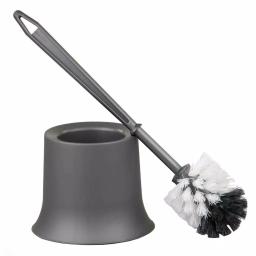Unbranded Gray Plastic Toilet Brush with Holder, Tapered Nylon Bristles, Compact Design thumbnail 1