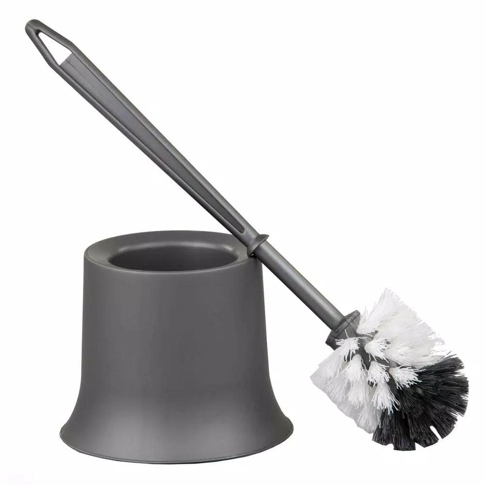 Unbranded Gray Plastic Toilet Brush with Holder, Tapered Nylon Bristles, Compact Design