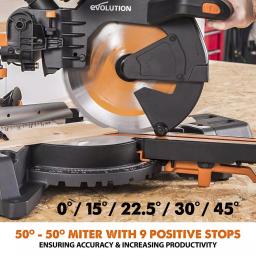 Evolution Power Tools Evolution R255SMSDB+ 10 in. 15 Amp Dual Bevel Sliding Miter Saw with Laser Guide thumbnail 10
