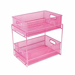 MIND READER 2-Tier Metal Mesh Utensil Caddy & Organizer, Pink thumbnail 1