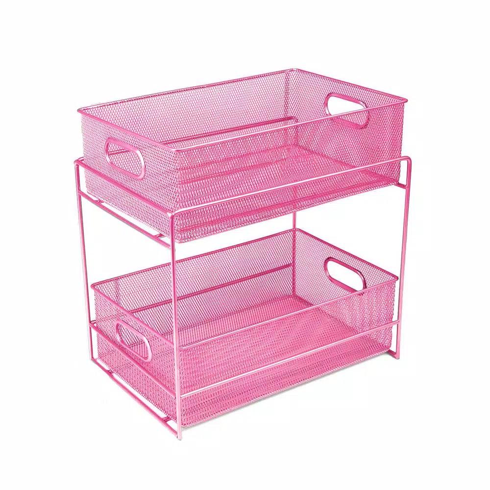 MIND READER 2-Tier Metal Mesh Utensil Caddy & Organizer, Pink