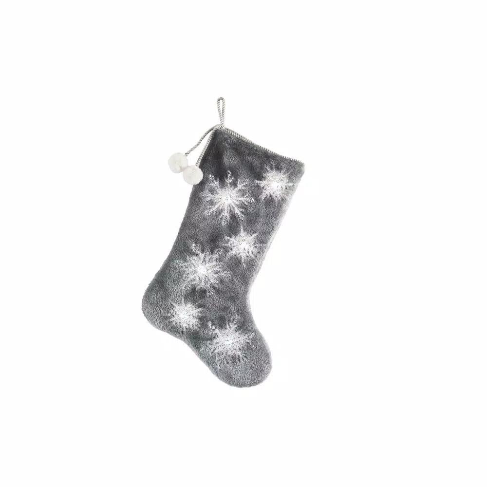 Manor Luxe Light Up Snowflake Sequin Plush Christmas Stocking - Grey or White