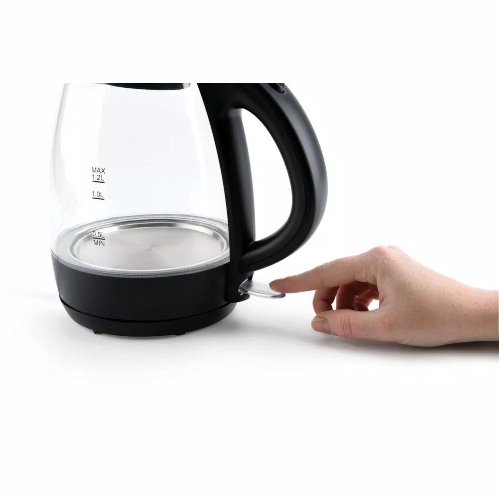 AROMA 5-Cup Black Glass Electric Kettle, 1.2L Cordless Pouring with Automatic Shut-Off