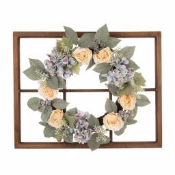 Glitzhome 22 in. Hydrangea Rose Wreath with 28 in. Wooden Window Frame Decor thumbnail 1