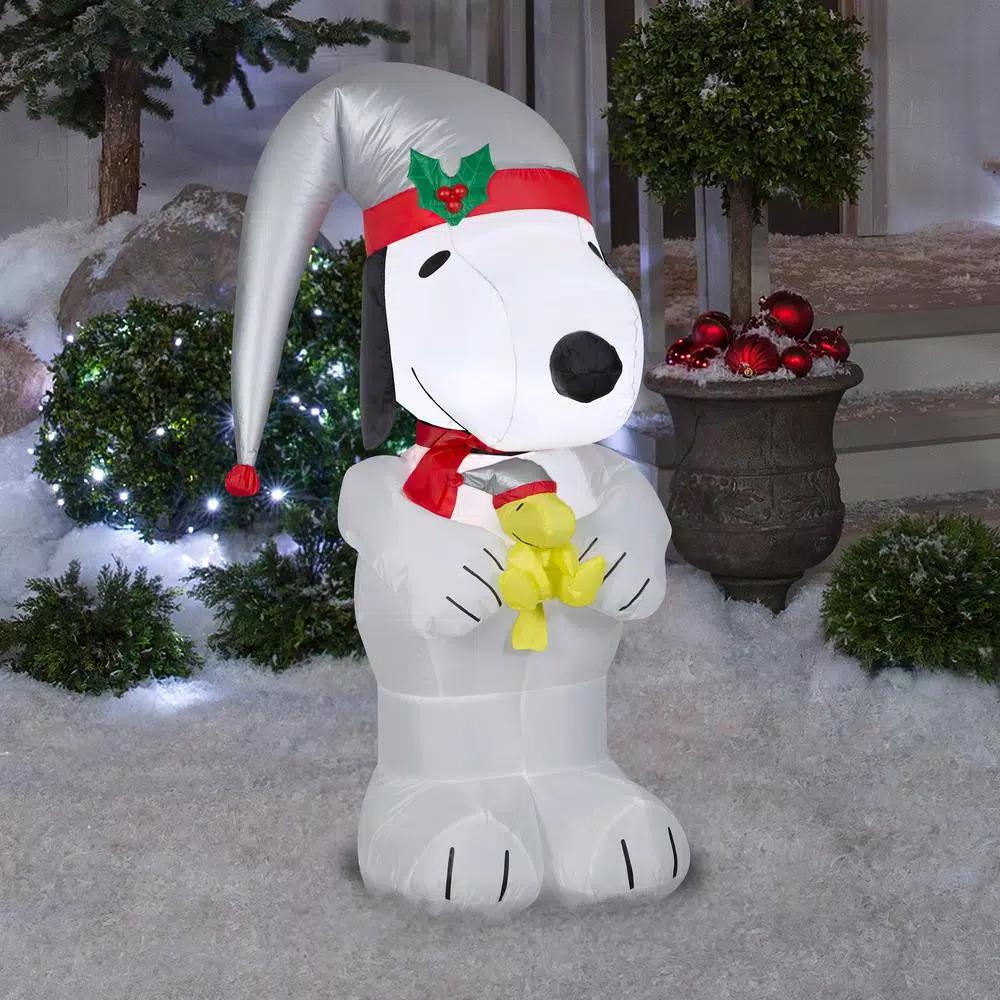 Gemmy 3.5 ft. Peanuts Snoopy and Woodstock Airblown Inflatable with Platinum Accents