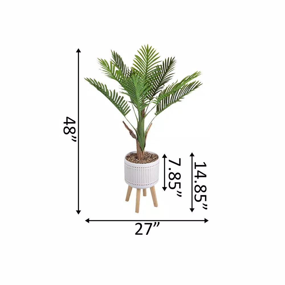 Flora Bunda 4 ft. Artificial Areca Palm Tree in Ceramic Planter with Wood Stand