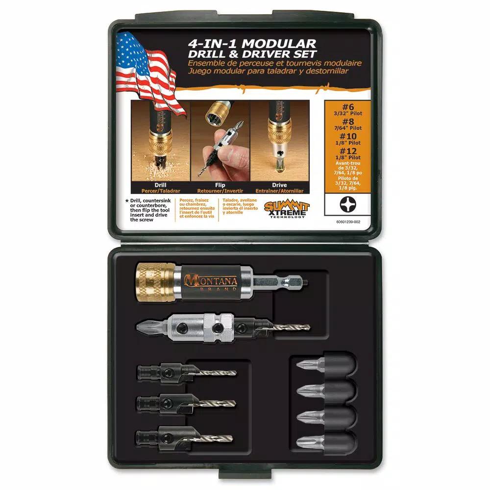Montana Brand Montana Modular 4-in-1 Drill and Drive Set, 10-Piece High Speed Steel Combination Bit Set