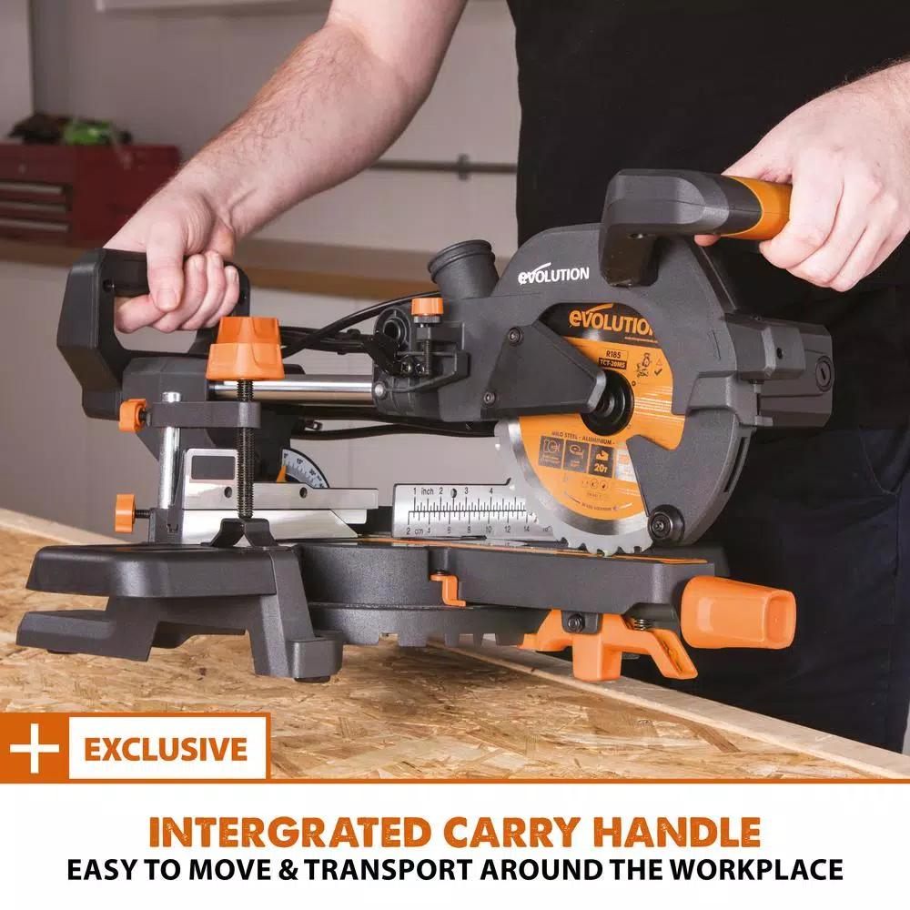 Evolution Power Tools Evolution 10 Amp 7-1/4 in. Sliding Compound Miter Saw with Laser Guide and Multi-Material Blade